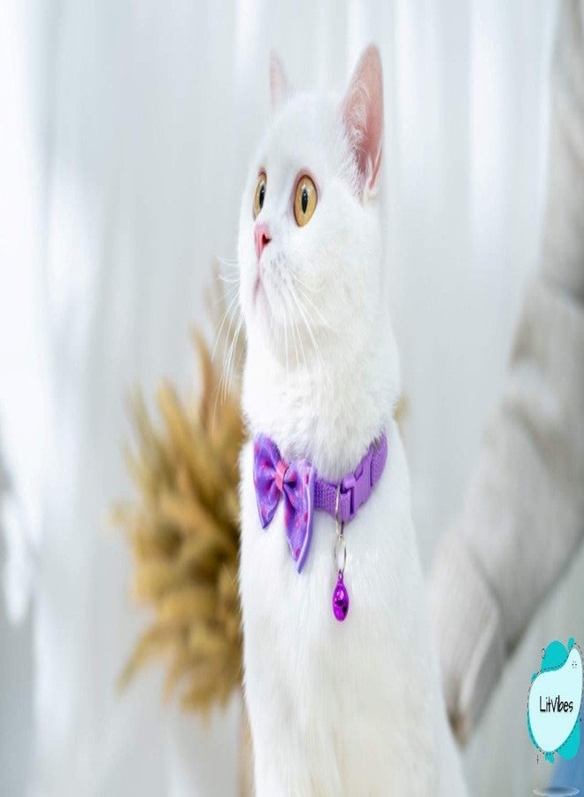 Litvibes Cat Collars Set of 2 Breakaway with Bell & Bow,Kitten & Small Dogs Soft Adjustable Collar Safe,Solid & Protection for Cats & Puppies,Cute Kitty Neckband with Bow Design- (Random Colors) - Image 3