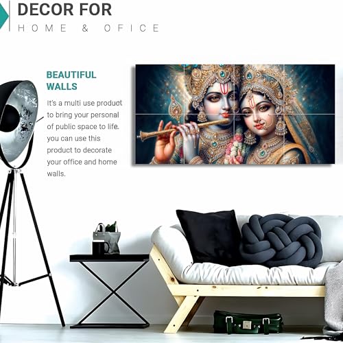 Nozvera 8 Pcs Radha Krishna MDF Wall Painting, UV Sparkle Laminated, 24x48 Inch Panel Art for Living Room & Home Decor - Image 5