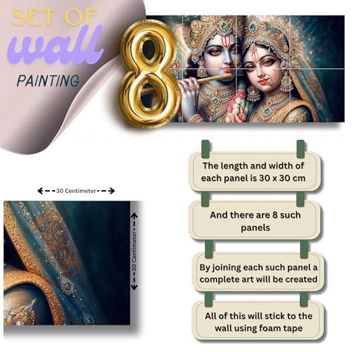 Nozvera 8 Pcs Radha Krishna MDF Wall Painting, UV Sparkle Laminated, 24x48 Inch Panel Art for Living Room & Home Decor - Image 3