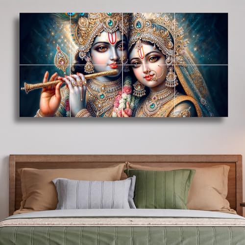 Nozvera 8 Pcs Radha Krishna MDF Wall Painting, UV Sparkle Laminated, 24x48 Inch Panel Art for Living Room & Home Decor - Image 1