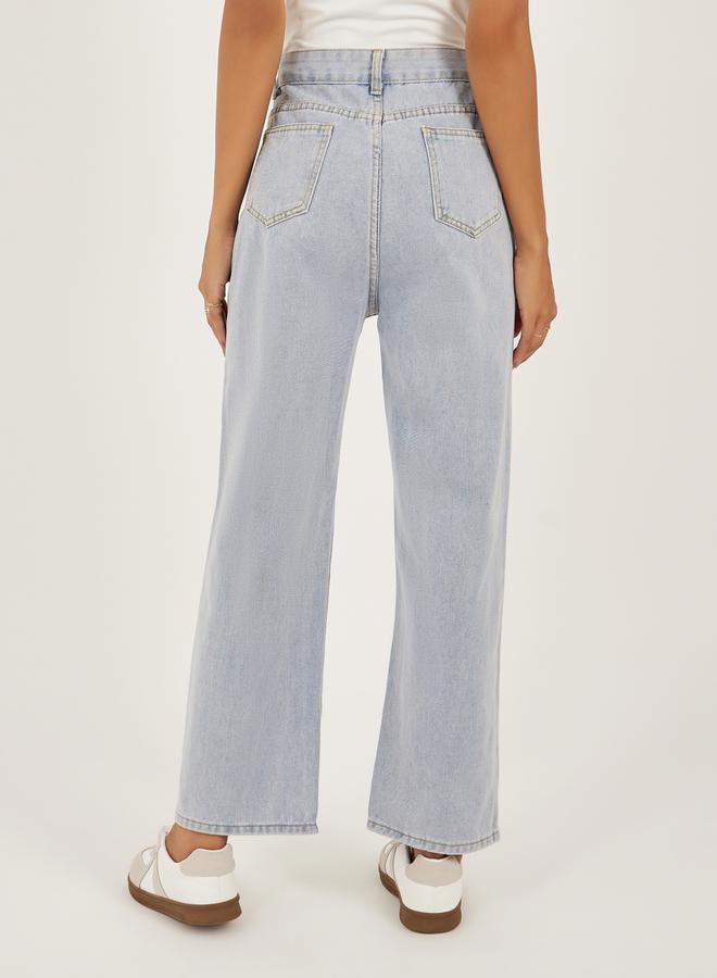 Styli Wide Leg Faded Jeans with Asymmetric Waistband - Image 4