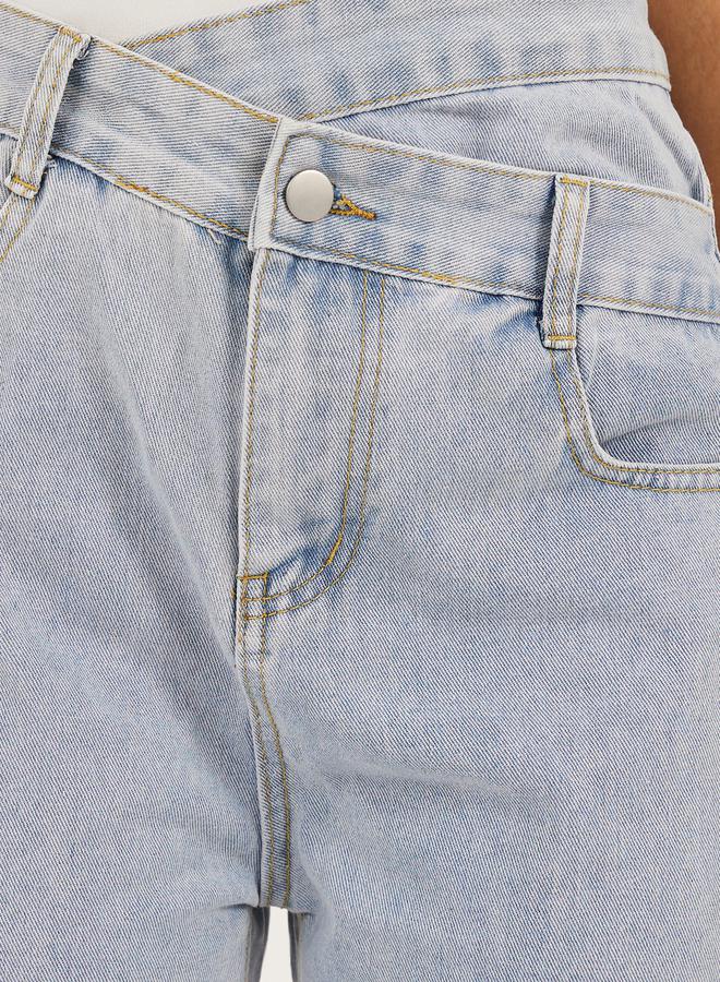 Styli Wide Leg Faded Jeans with Asymmetric Waistband - Image 3