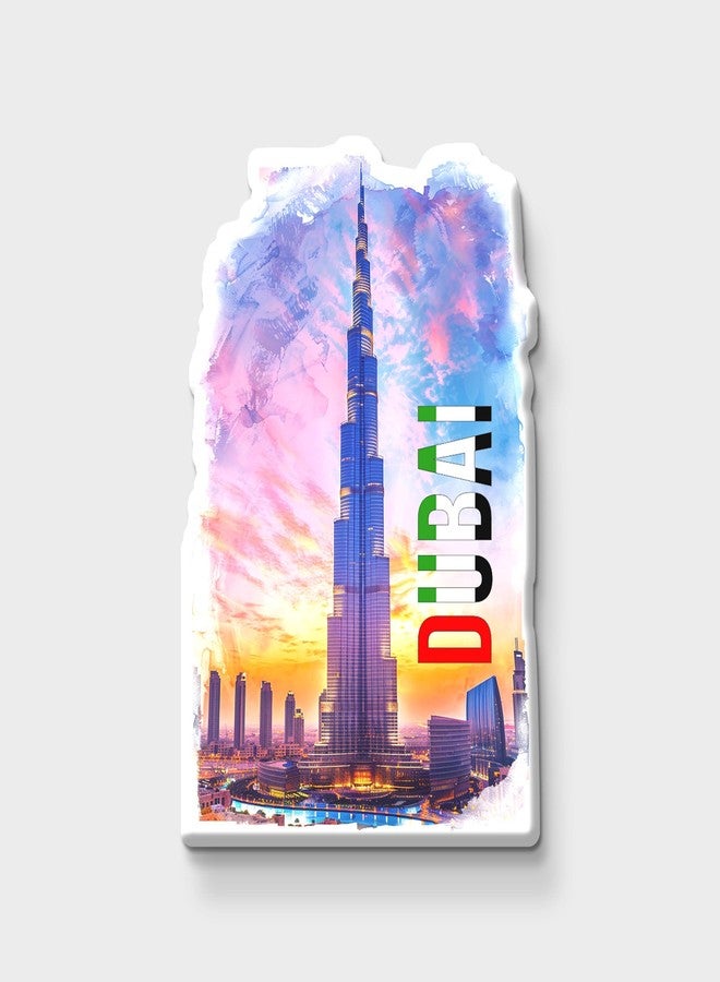 Nivaraprint مغناطيس ثلاجة خشبي تذكاري من نيفارابرينت بتصميم مستوحى من دبي - مغناطيس أنيق مطبوع عليه دبي لتزيين الثلاجة، قطعة واحدة - Image 1