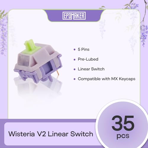 EPOMAKER Wisteria V2 Linear 38gf Keyboard Switches Set, with Light Diffuser, Pre-lubed, 5 Pin Creamy Switch, 35 Pieces for Mechanical Gaming Keyboards - Image 2