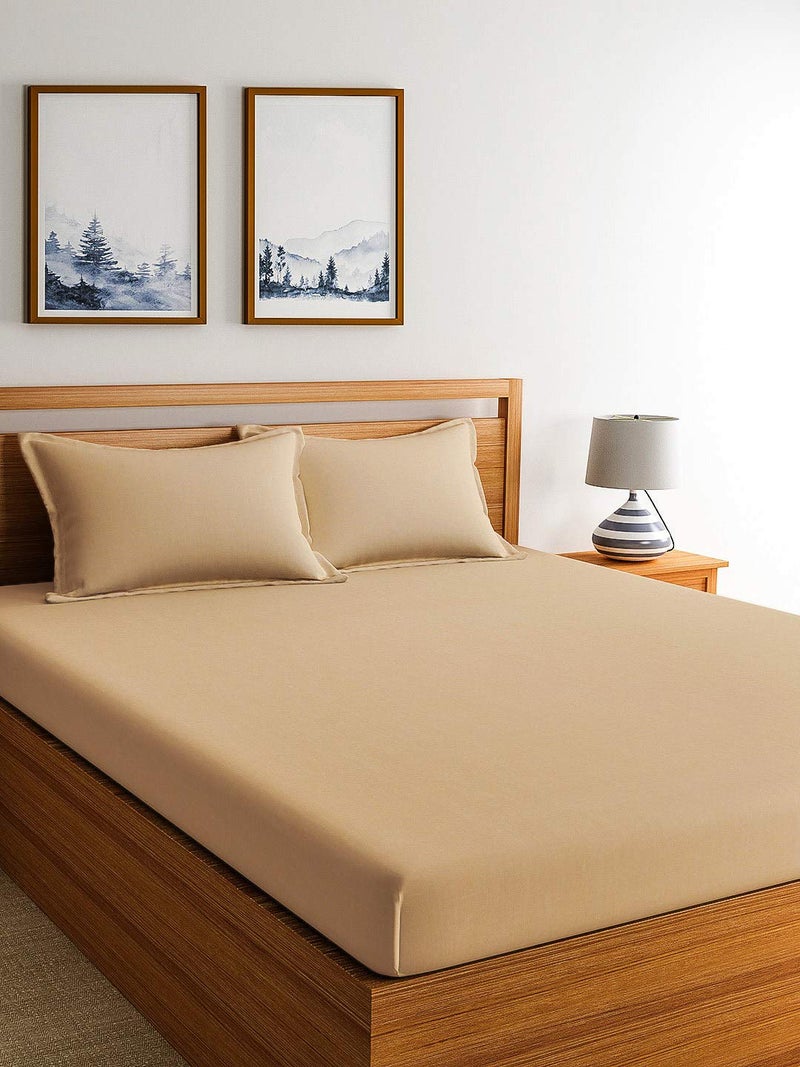 OPTRA - Basics Solid & Plain 300 Tc Microfiber 1 Bedsheet with 2 Pillow Covers, Size- (Double Bed, Beige) - Image 1