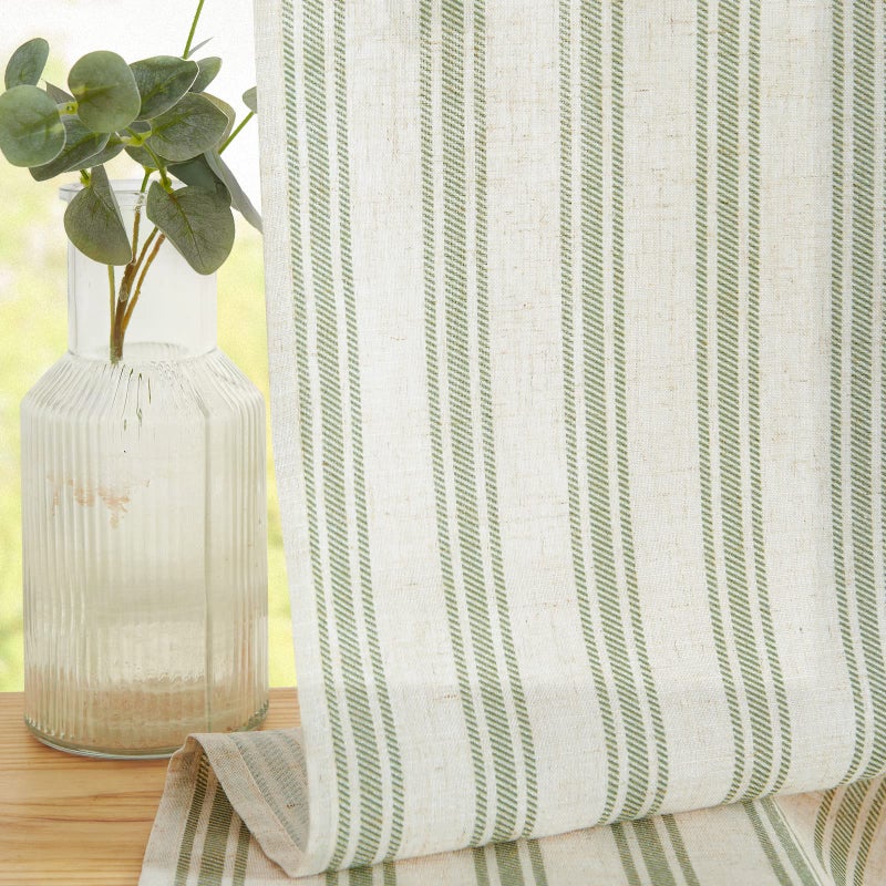 jinchan Striped Linen Kitchen Curtains 24 Inch Cafe Tier Curtains Balanced Stripe Farmhouse Small Drapes for Bathroom Laundry Over Sink Half Window Light Filtering 2 Panels Sage Green on Linen - Image 3