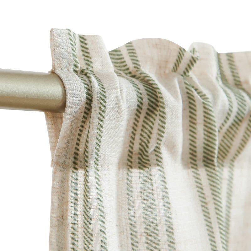 jinchan Striped Linen Kitchen Curtains 24 Inch Cafe Tier Curtains Balanced Stripe Farmhouse Small Drapes for Bathroom Laundry Over Sink Half Window Light Filtering 2 Panels Sage Green on Linen - Image 5