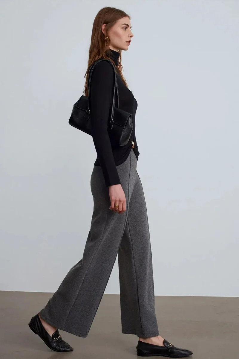 DILVIN Women's Mid-waist Wide-leg Woven Trousers