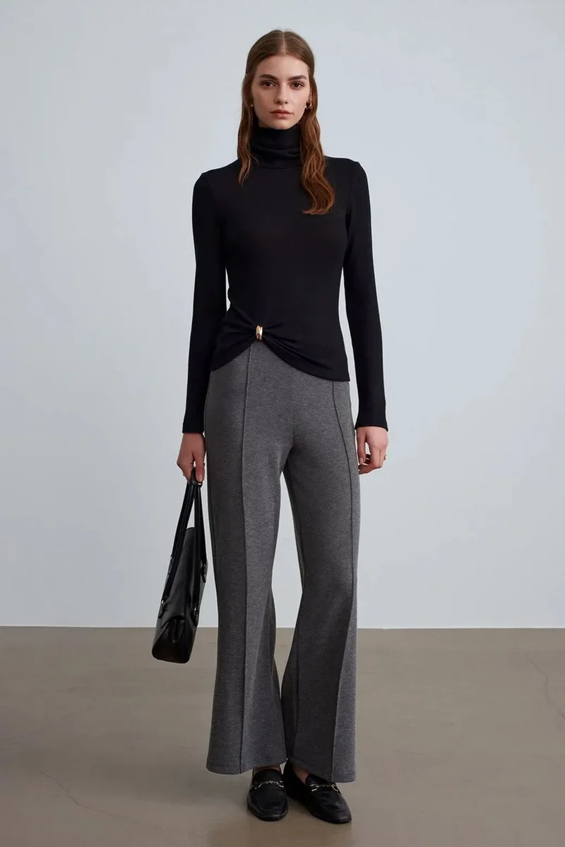 Dilvin Charcoal Grey DILVIN Women's Mid-waist Wide-leg Woven Trousers for Women | Best Price UAE
