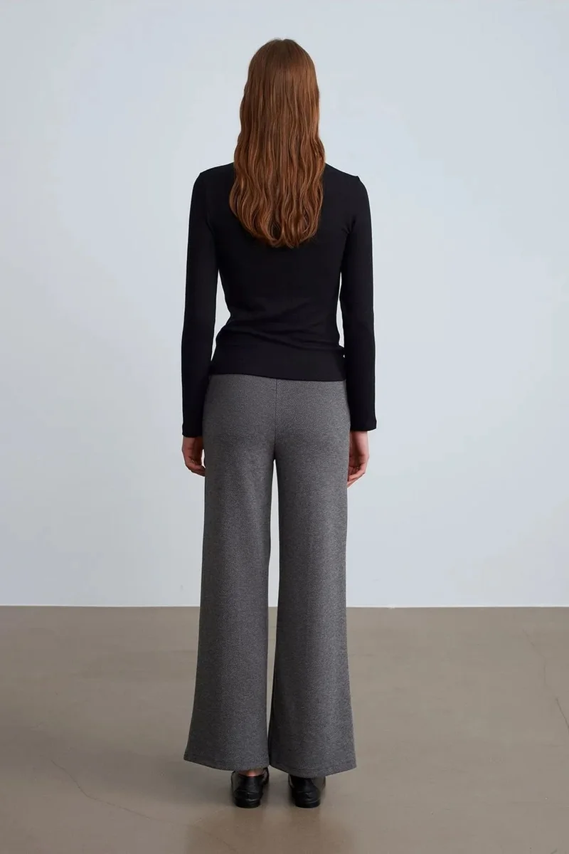 Dilvin Charcoal Grey DILVIN Women's Mid-waist Wide-leg Woven Trousers for Women | Best Price UAE