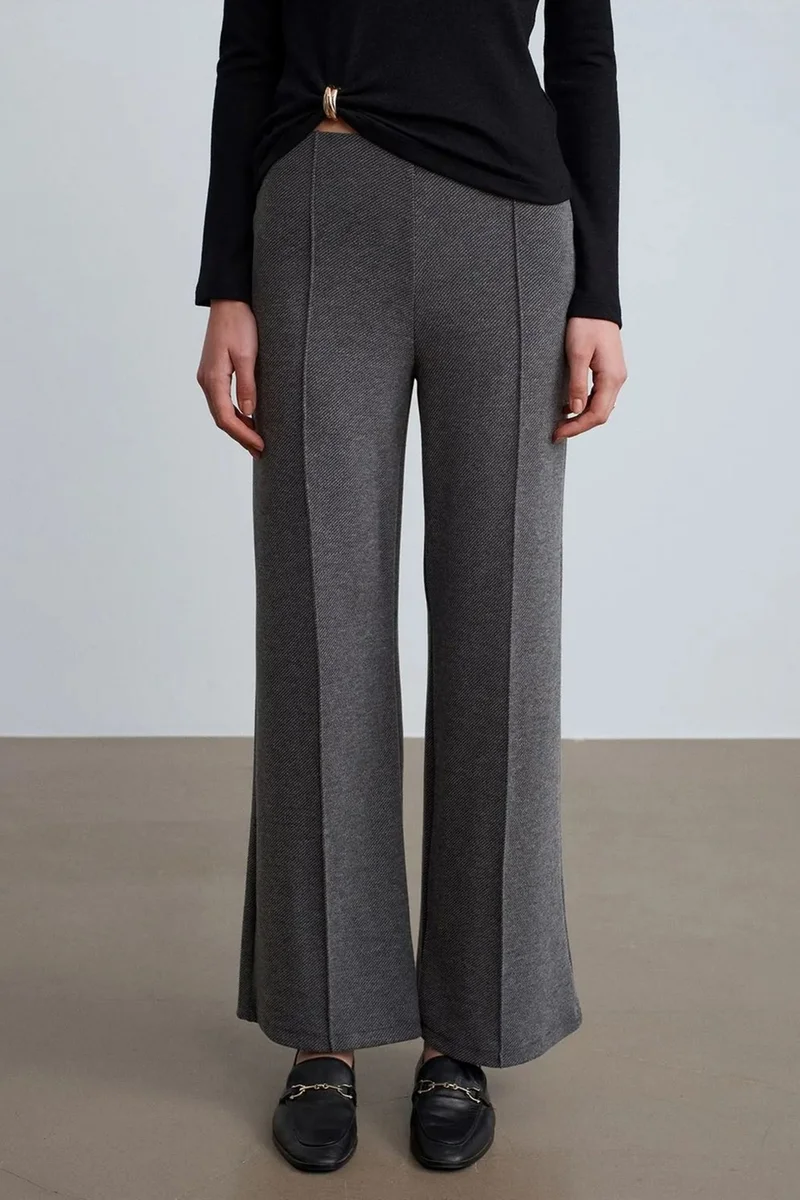 Dilvin Charcoal Grey DILVIN Women's Mid-waist Wide-leg Woven Trousers for Women | Best Price UAE