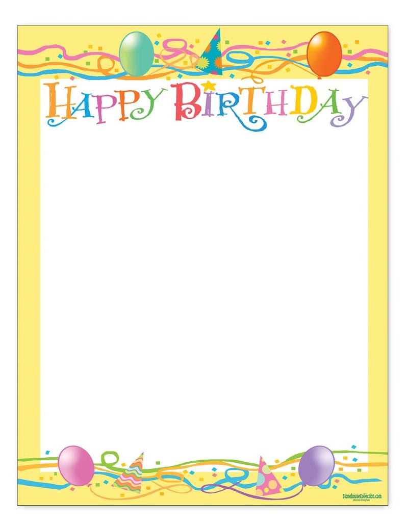 Stonehouse Collection Birthday Stationery 85 x 1160 Letterhead Sheets Happy Birthday Printer Paper
