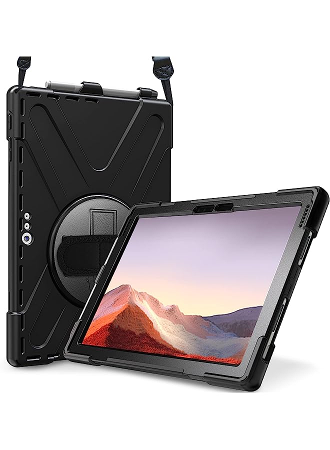 Raxoom Case For Microsoft Surface Pro 7 Plus 2021/Surface Pro 7/ Pro 6/Pro 2017(5Th Gen)/Pro 4/Pro Lte Case Heavy-Duty Shockproof Rugged Case Cover With Rotation Kickstand And Hand Strap -Black - Image 1