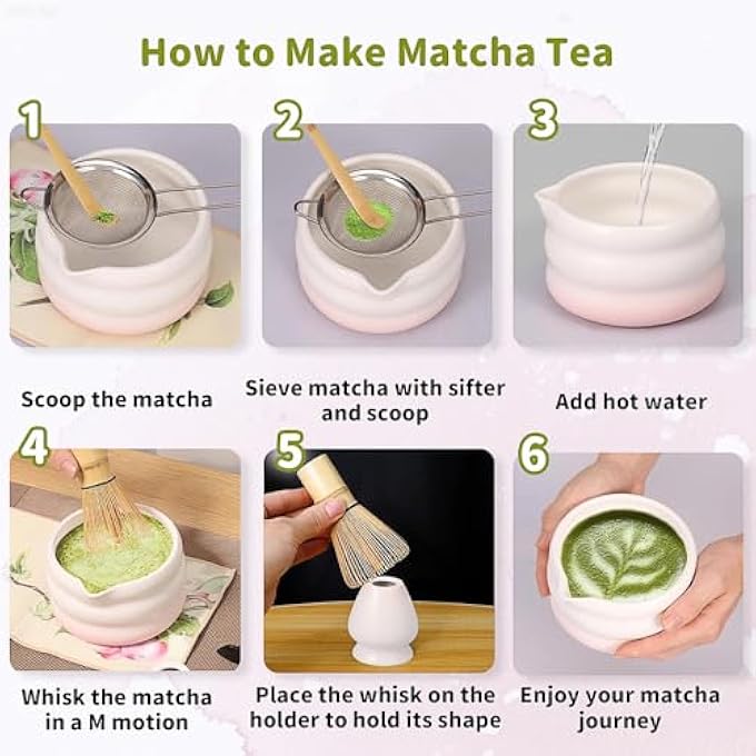 YANGUN 7Pcs Matcha Whisk Set Matcha Tea Set With Bamboo Whisk Ceramic Bowl Scoop  Holder Complete Matcha Making Kit Reusable Matcha Making Kit For Traditional Japanese Tea Ceremony - Image 5
