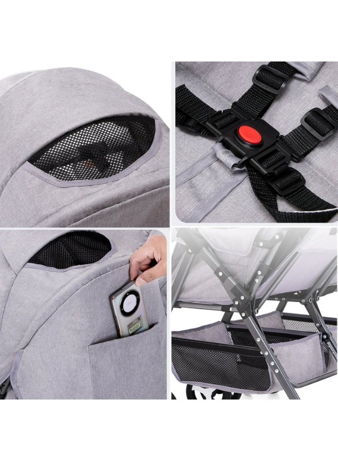 عربة أطفال مزدوجة جنبًا إلى جنب مناسبة لطفلين/حديثي الولادة حتى حوالي 24 شهرًا، بإطار خفيف الوزن للتوأم - Image 4