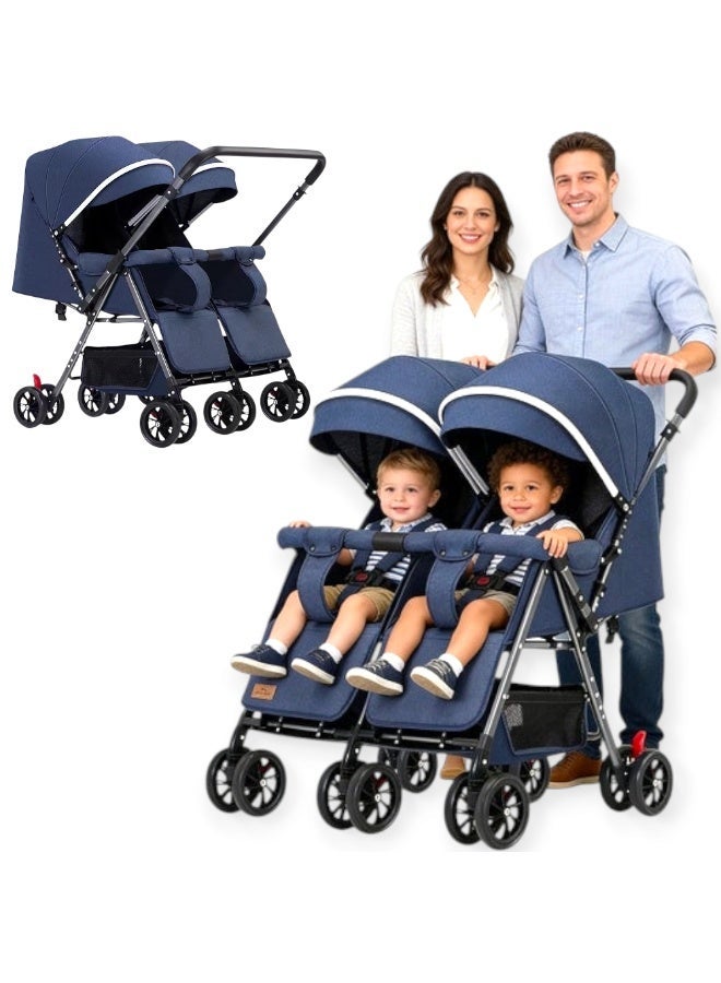 عربة أطفال مزدوجة جنبًا إلى جنب مناسبة لطفلين/حديثي الولادة حتى حوالي 24 شهرًا، بإطار خفيف الوزن للتوأم - Image 1