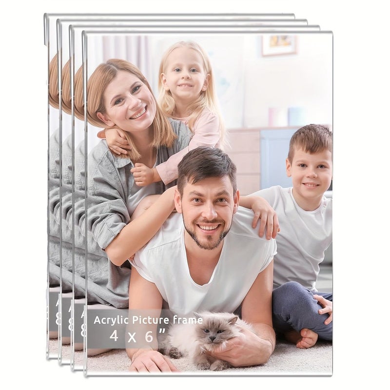 Set Of 2 Transparent Acrylic Photo Frames 4x6 Floating Wall Mounted - Image 1