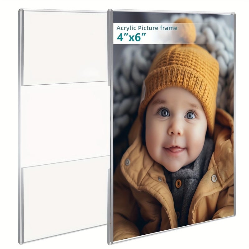 Set Of 2 Transparent Acrylic Photo Frames 4x6 Floating Wall Mounted - Image 2