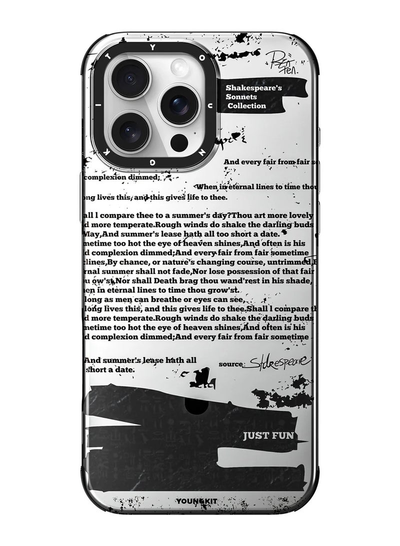 يونج كيت جراب Shakespeare لهاتف iPhone 16 Pro – تصميم أدبي خالد مع نمط طباعة رجعي - Image 1