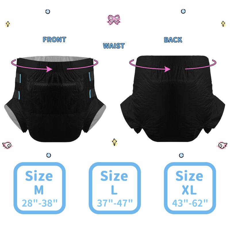 CutiePlusU Disposable Adult Diaper Heavy Absorption Dry Surface Adult Diapers All Night- Black 10 Pieces(Medium 28"-38") - Image 4