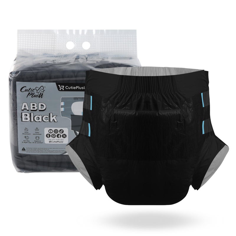 CutiePlusU Disposable Adult Diaper Heavy Absorption Dry Surface Adult Diapers All Night- Black 10 Pieces(Medium 28"-38") - Image 1
