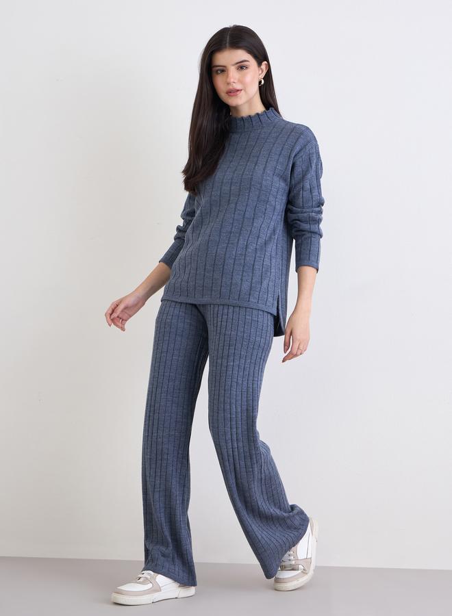 ستايلي طقم منسق من بنطال وسويتر محبوك بتفاصيل مضلعة - Image 2