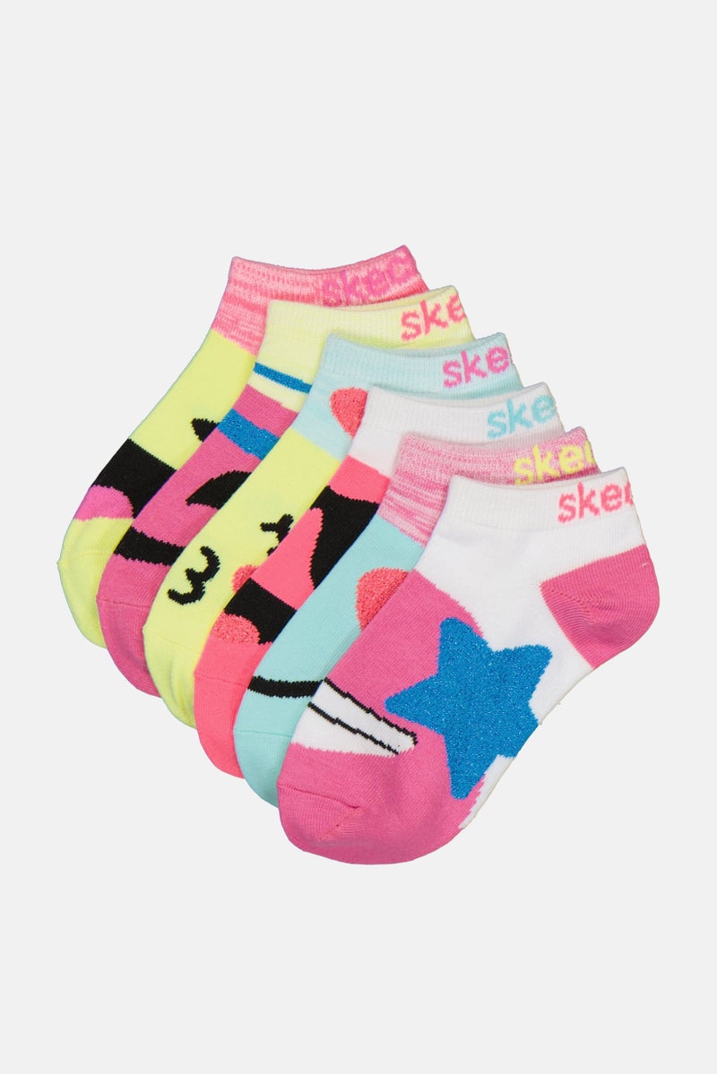 SKECHERS Kids Girl 6 Pairs Brand Logo Low Cut Socks, Multicolor - Image 1