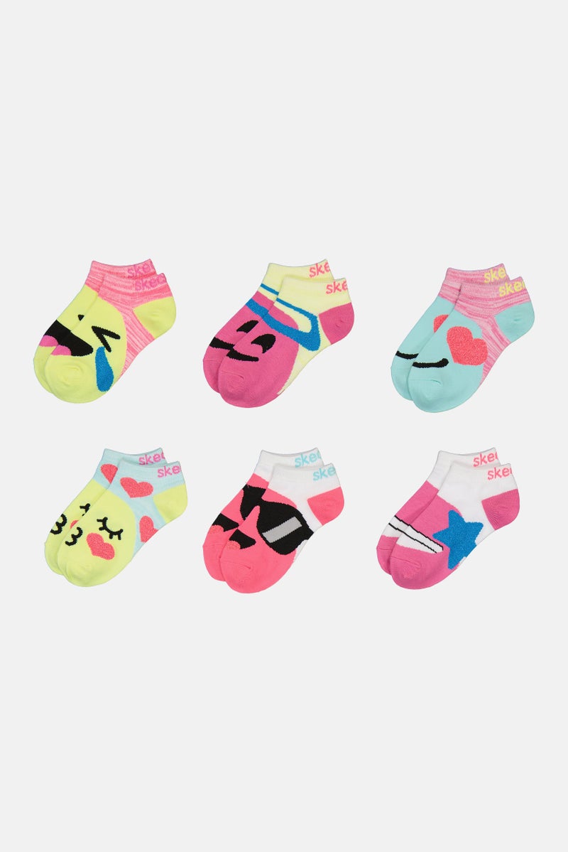 SKECHERS Kids Girl 6 Pairs Brand Logo Low Cut Socks, Multicolor - Image 3