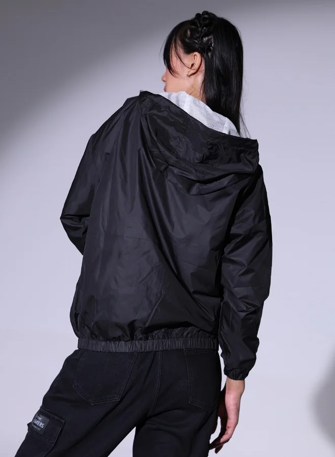 هوبرهولمي جاكيت نسائي أسود مطبوع بوليستر % بقصة مريحة