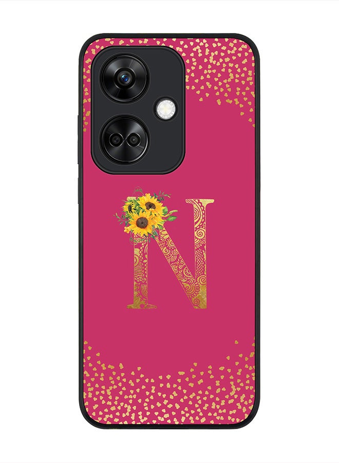 Stylizedd Rugged Black Edge case for OnePlus Nord CE3 / Oppo K11, Slim fit Flexible   Custom Monogram Initial Letter Mandala Floral Pattern Alphabet- N (Dark Pink Rose) - Image 1
