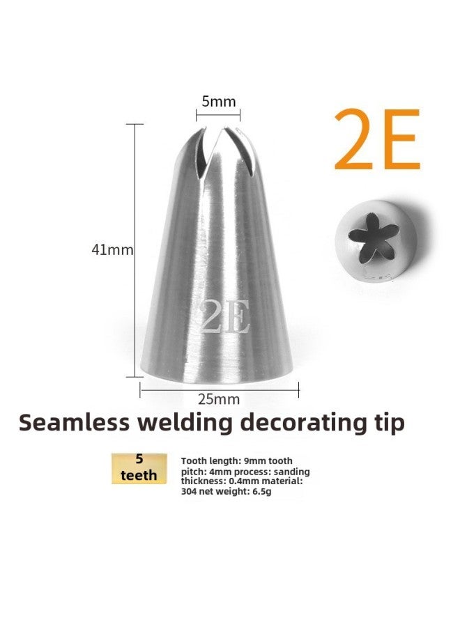 304 Stainless Steel Pastry Nozzle 6-tooth Belt Number Seamless Welding Cream Nozzle Large Cake Decorating Tool-Specifications:2E  - Image 1