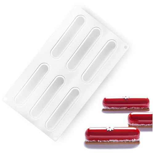 OCPO KITCHEN Eclair Silicone Mold for Baking Mousse Cake Dessert Pastry Chocolate, Ice Cream Mould, Cake Decoration Mold, Fashion Eclair Shape (6-Cavity) - Image 1