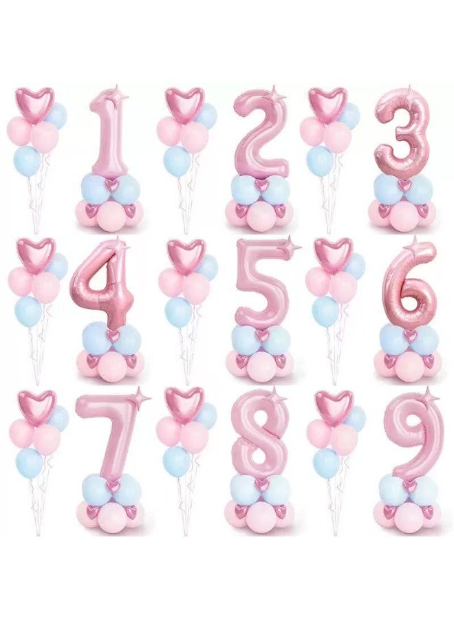 40 Inch Number 5 Balloon Set – Pink & Blue Foil Balloon Column Kit with Heart Balloons, Birthday Party Decoration for Baby Girl Boy 5st Birthday, Photo Backdrop Supplies - Image 3