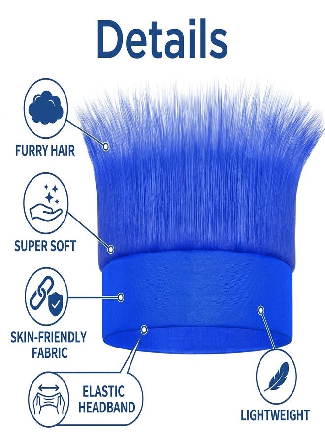 Popuid 6Pcs Hairy Headbands Flowy Troll Crazy Hair - Spirit Week Accessories Cheering Headwear Costume Adult (Blue) - Image 3