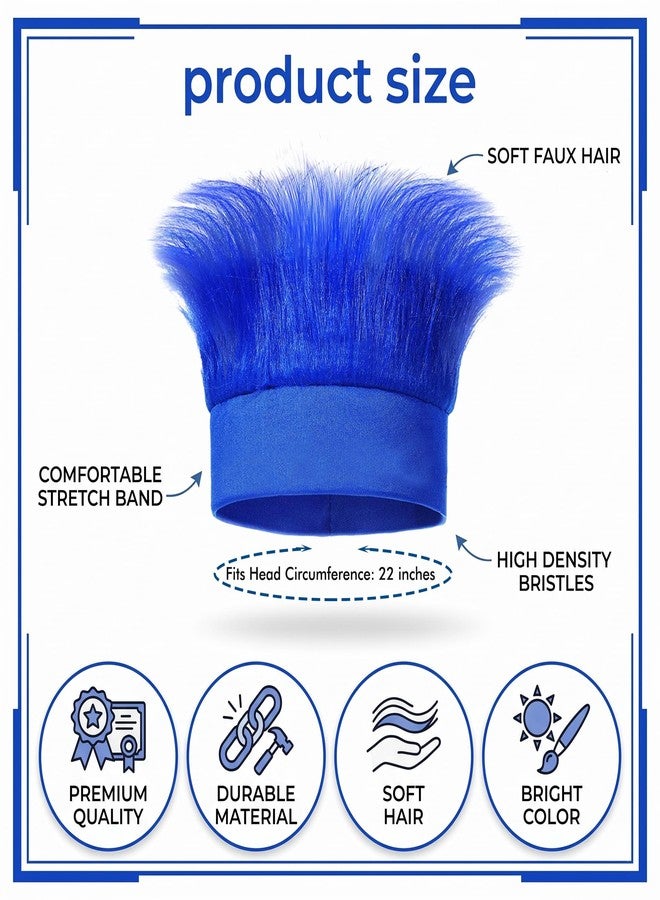 Popuid 6Pcs Hairy Headbands Flowy Troll Crazy Hair - Spirit Week Accessories Cheering Headwear Costume Adult (Blue) - Image 2