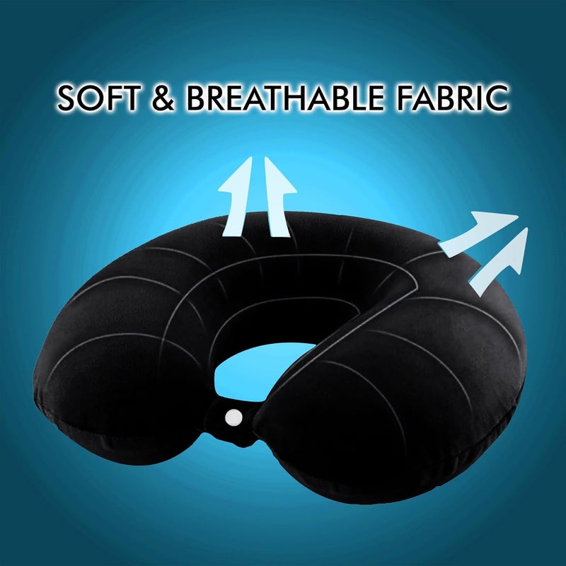 GREELI U Shaped Neck Pillow Soft Fiber Filled Travel Cushion with Snap Button, Comfortable Fabric, Neck Support for Flight, Bus, Car, Neck Pillow for Pain Relief (Black) - Image 4