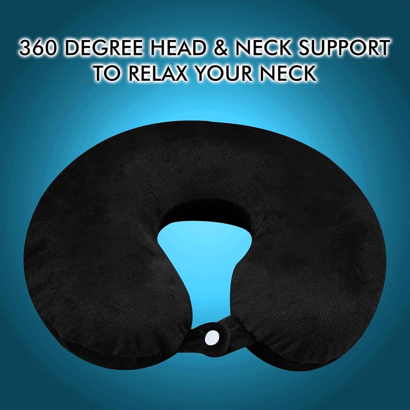 GREELI U Shaped Neck Pillow Soft Fiber Filled Travel Cushion with Snap Button, Comfortable Fabric, Neck Support for Flight, Bus, Car, Neck Pillow for Pain Relief (Black) - Image 2