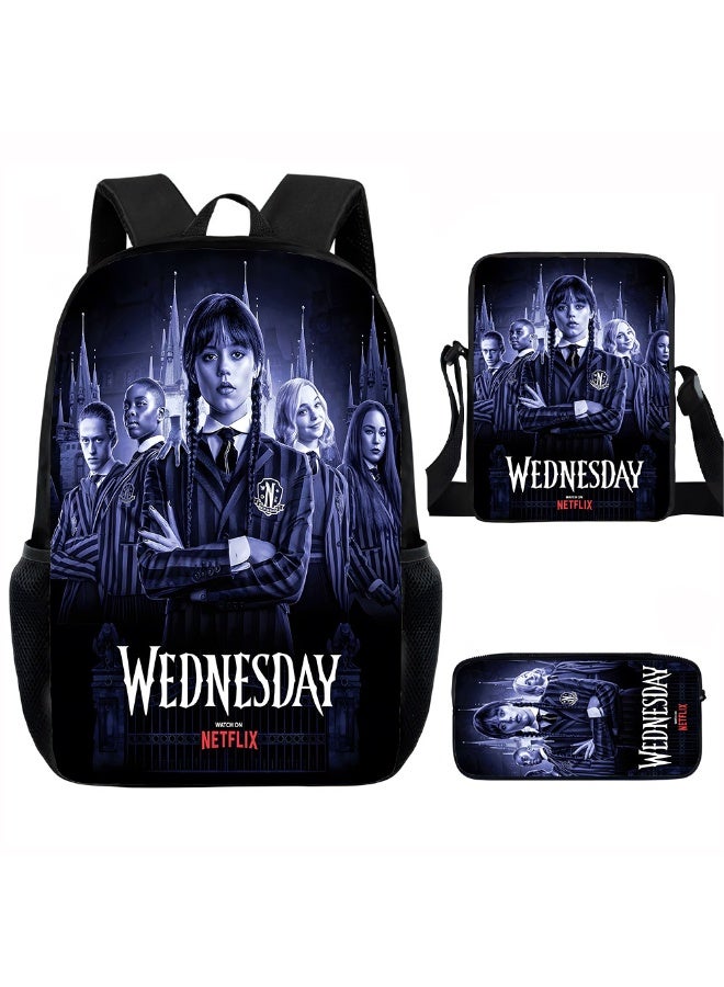 Wednesday backpack pencil case satchel three-piece suit men and women leisure sports travel backpack student school backpack - Image 1