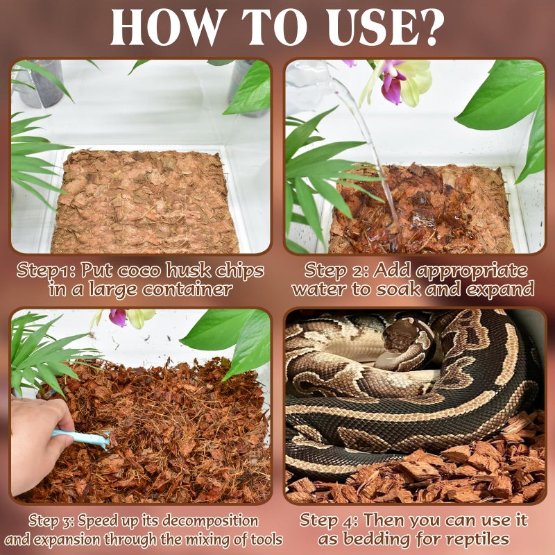 ZeeDix 10LBS Coconut Husk Chip Substrate for Reptiles, 72QT Compressed Organic Coco Coir Chips for Snake Habitat, Reptile Bedding for Ball Python, Tortoises, Geckos, Lizards Terrarium Tanks - Image 5