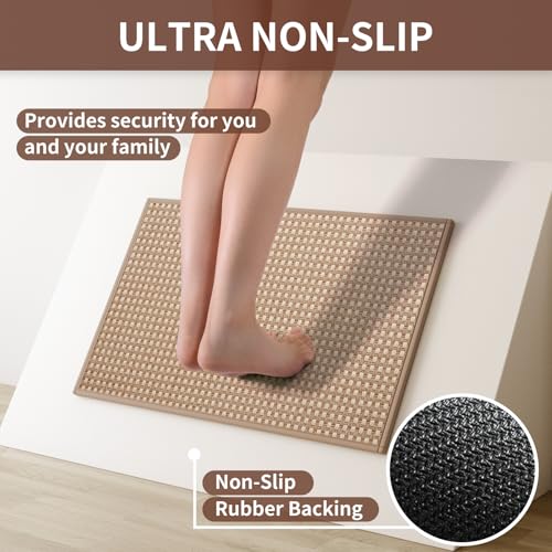 YDKGL Long Kitchen Runner Rugs Kitchen Mat Non Slip Washable, Super Absorbent Soft Chenille Braided Kitchen Mats for Floor, Rubber Backing Kitchen Floor Sink Standing Mat, Easy Clean, Brown 24"x71" - Image 3