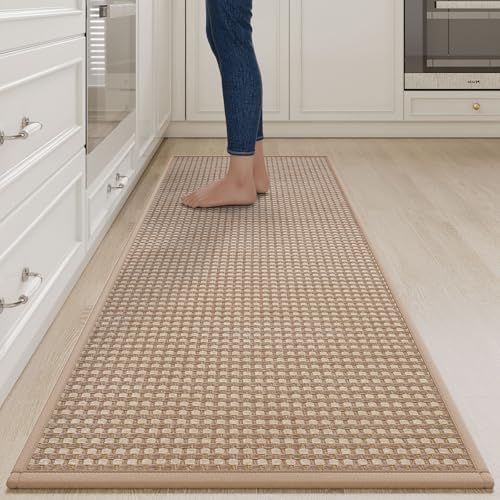 YDKGL Long Kitchen Runner Rugs Kitchen Mat Non Slip Washable, Super Absorbent Soft Chenille Braided Kitchen Mats for Floor, Rubber Backing Kitchen Floor Sink Standing Mat, Easy Clean, Brown 24"x71" - Image 1