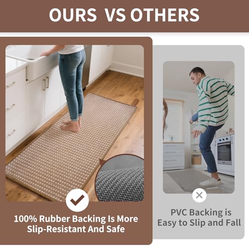 YDKGL Long Kitchen Runner Rugs Kitchen Mat Non Slip Washable, Super Absorbent Soft Chenille Braided Kitchen Mats for Floor, Rubber Backing Kitchen Floor Sink Standing Mat, Easy Clean, Brown 24"x71" - Image 5