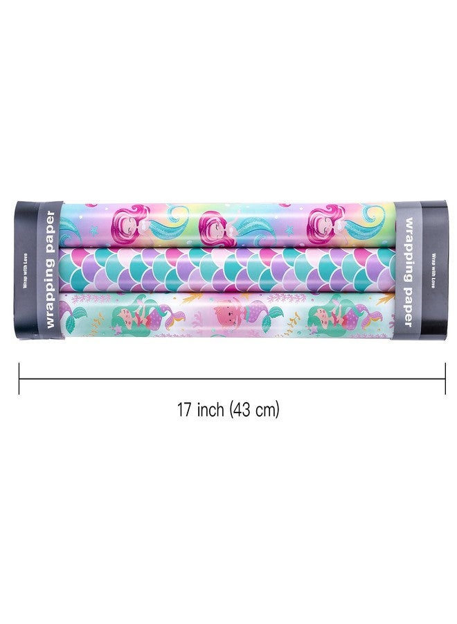 WRAPAHOLIC Mermaid Wrapping Paper Roll - 3 Short Roll - Birthday Wrapping Paper for Kids Girls Birthday, Mermaid Party, Baby Shower - 17 Inch x 120 Inch Per roll - Image 3