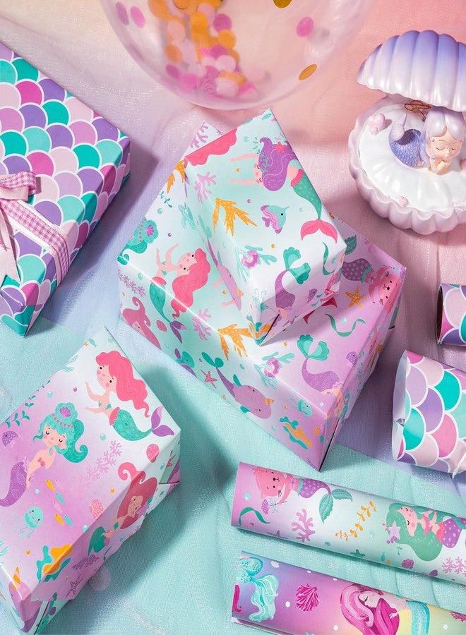 WRAPAHOLIC Mermaid Wrapping Paper Roll - 3 Short Roll - Birthday Wrapping Paper for Kids Girls Birthday, Mermaid Party, Baby Shower - 17 Inch x 120 Inch Per roll - Image 5