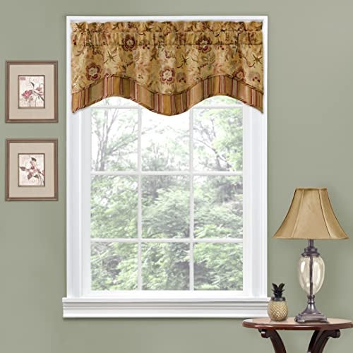 Waverly Traditions Navarra Farmhouse Scalloped Rod Pocket Valance for Windows in Bedroom, Kitchen, or Living Room, 52" x 16", Antique - Image 1