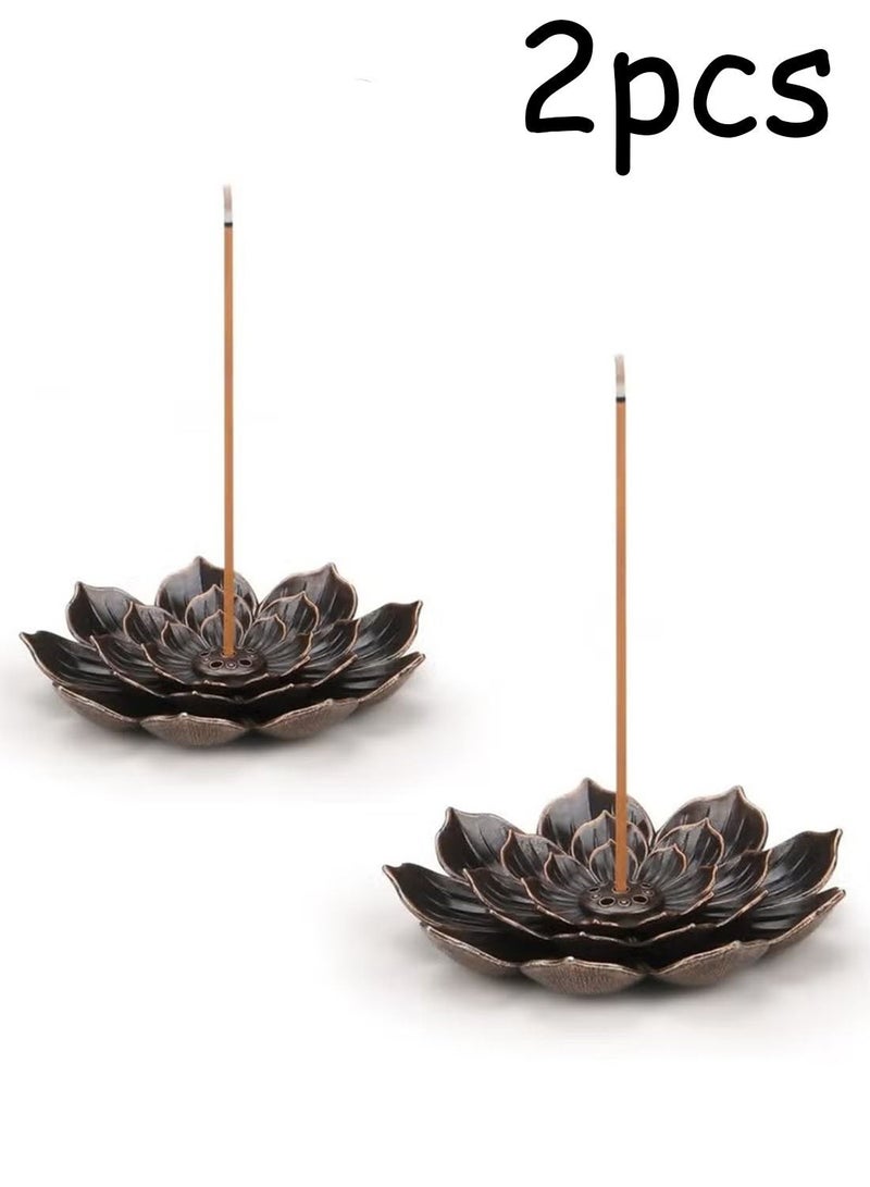 2Pcs Incense Burner , Lotus Stick Incense Holder 6 Incense Holes with Detachable Ash Catcher - Image 1