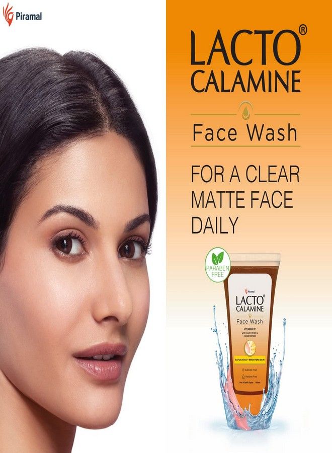 Lacto Calamine Vitamin C face wash with Aloe Vera & Niacinamide for bright and glowing skin| Exfoliates skin, reduces pigmentation, No parabens, no sulphates - (100 ml * pack of 2), Orange - Image 2