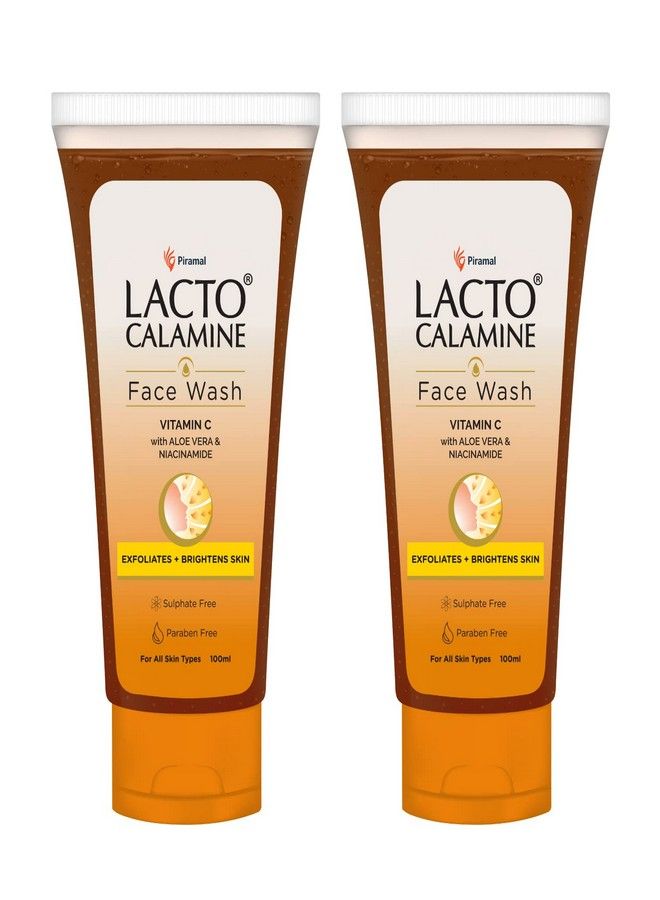 Lacto Calamine Vitamin C face wash with Aloe Vera & Niacinamide for bright and glowing skin| Exfoliates skin, reduces pigmentation, No parabens, no sulphates - (100 ml * pack of 2), Orange - Image 1