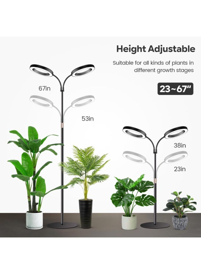 Grow Light with Stand, Dual-Head Full Spectrum LED Plant Lights for Indoor Growing, 3 Color Modes & Timer 3/6/12H, 10 Dimmable Levels, 23.5-68" Height Adjustable - Image 3