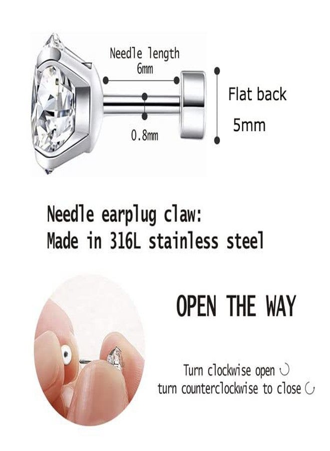 Renkovte Unisex Flat Screw Back CZ Stud Earrings,20G Small Cubic Zirconia Studs for Women Girls Cartilage Helix Tragus Piercing Hypoallergenic (6mm CZ, Gold Earrings) - Image 5